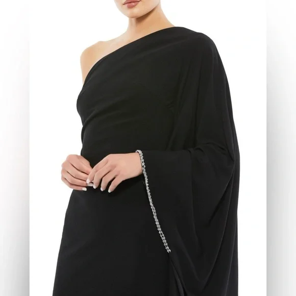 Mac Duggal | 11247 Black One Shoulder Asymmetrical Hem Flowy Dress New 4 Holiday - Picture 5 of 16